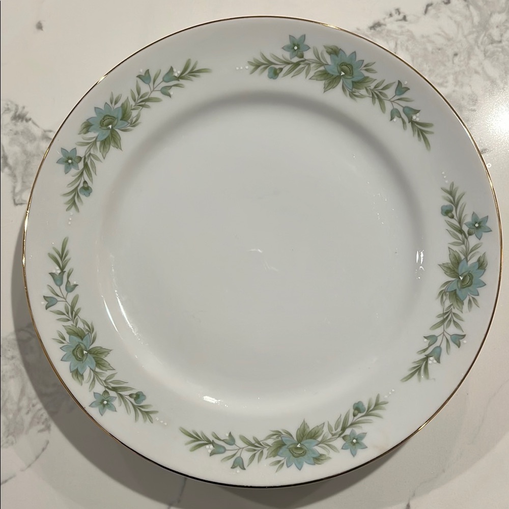 4 - White and Green Dinnerware Plate